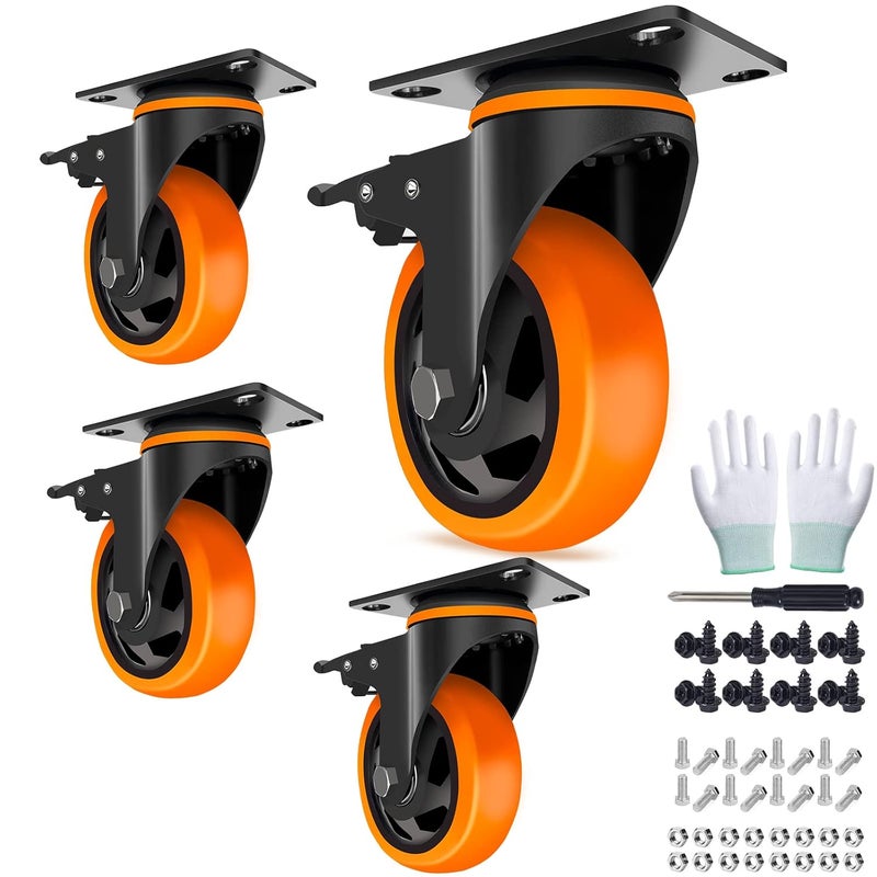 TAYLOON 4 Inch Caster Wheels Heavy Duty 2200lbs, Swivel Casters Set of 4 with Safe Dual Locking,Industrial Plate Casters, Locking Casters Wheels for Furniture,Workbench(Free Hardware Kit) - Image 1